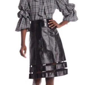 NWT! Stunning Faux Leather Pleated Skirt with Mesh Inserts.